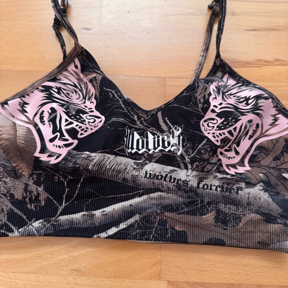 Darcsport Brown Woodland Camo Sports Bra EUC Small